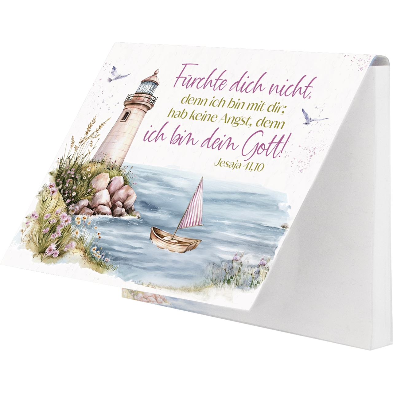 Haftnotizen - Fürchte dich nicht, denn ich bin mit dir; - Grafik Leuchtturm Boot Möve Stenne Blumen Wasser Meer