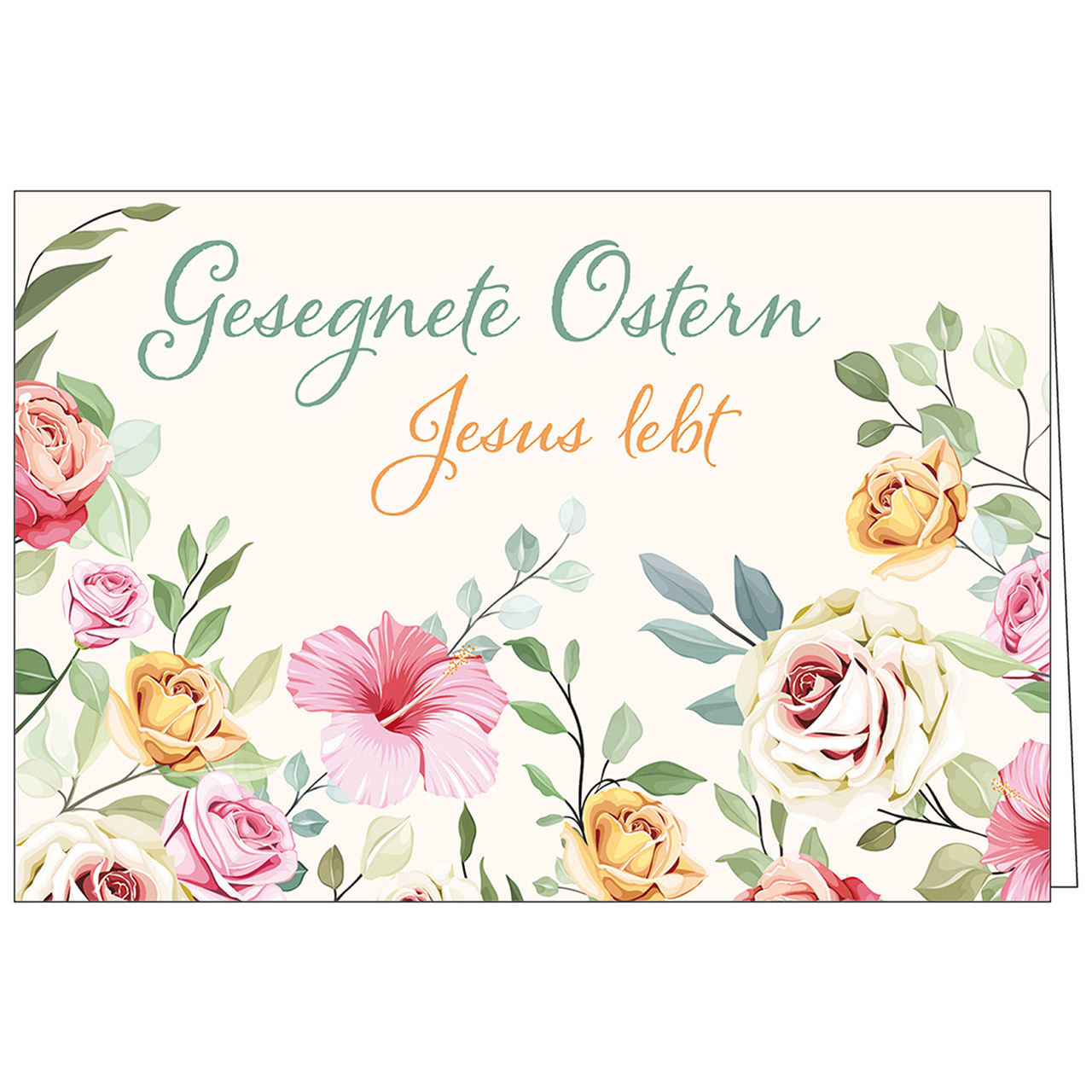 Gesegnete Ostern - Jesus lebt Faltkarte - Gesegnete Ostern - Jesus lebt - Illustration Rosen Hibiskus
