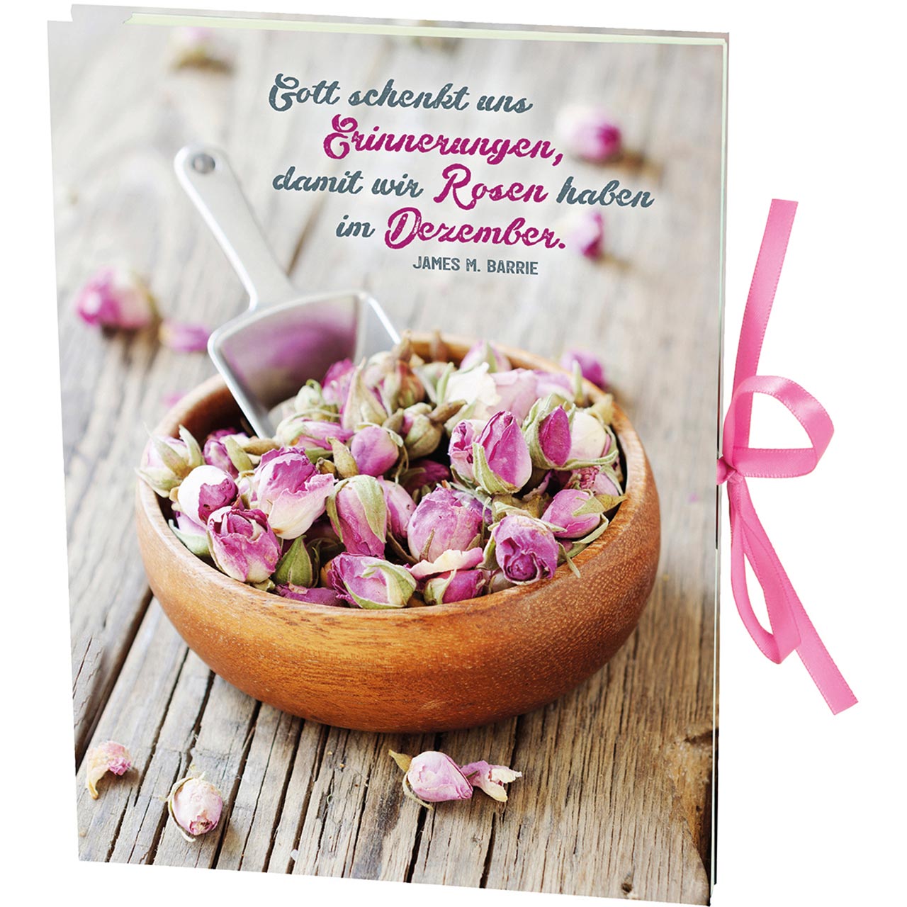 Gott schenkt uns Erinnerungen Sammel-Mappe - Gott schenkt uns Erinnerungen - Rosen-Knospen in Holzschale