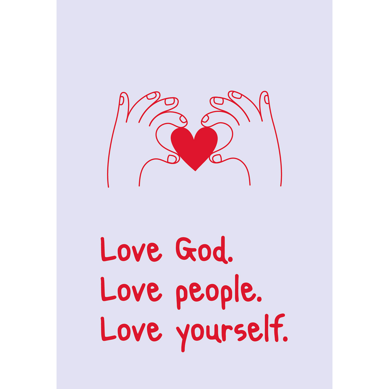 Postkarten - Love God. Love people. Love yourself. - Comic Herz Hände