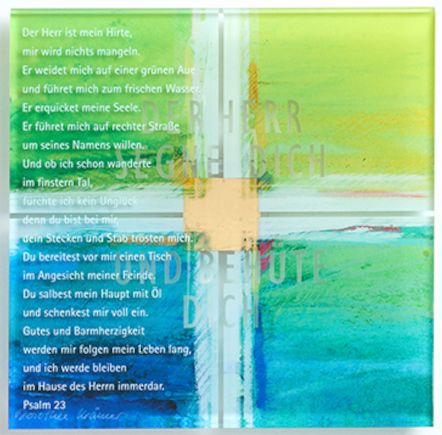 Dekoration - Lichtbild Kreuz 'Psalm 23' grün - Lichtbild Kreuz grün