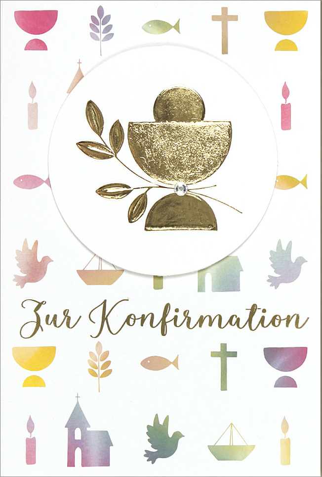Faltkarte - Faltkarte 'Zur Konfirmation' - Faltkarte Symbole vergoldet