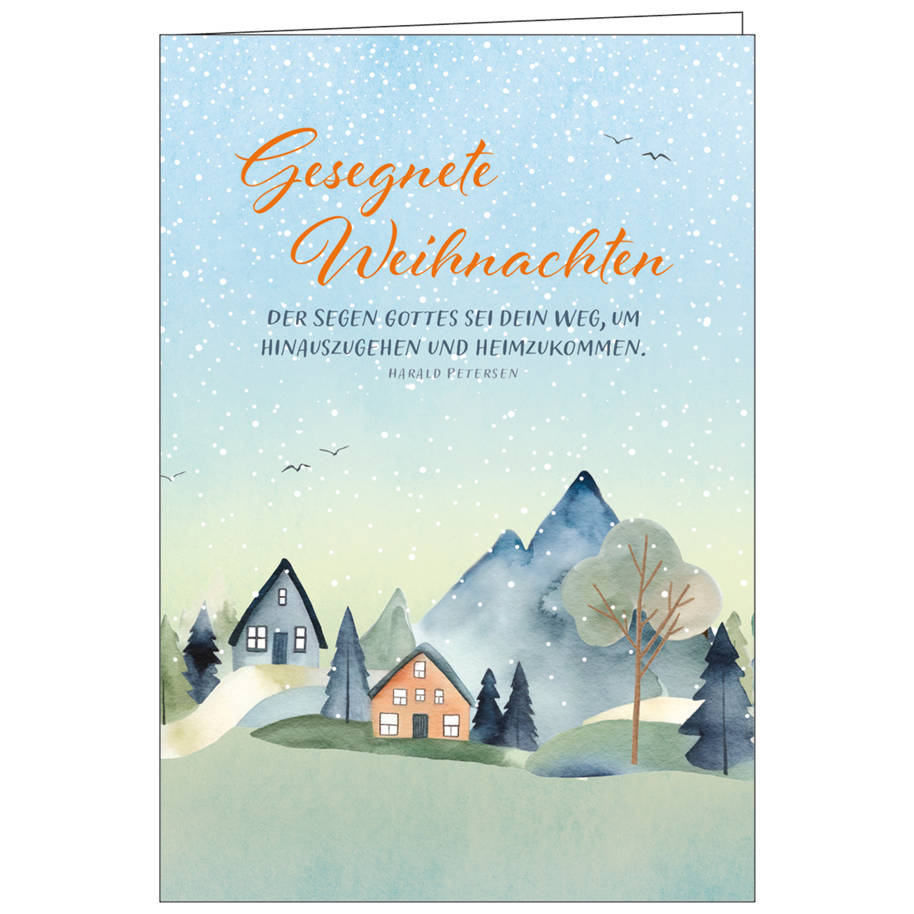 Faltkarte - Gesegnete Weihnachten - Berglandschaft Aquarell Schnee