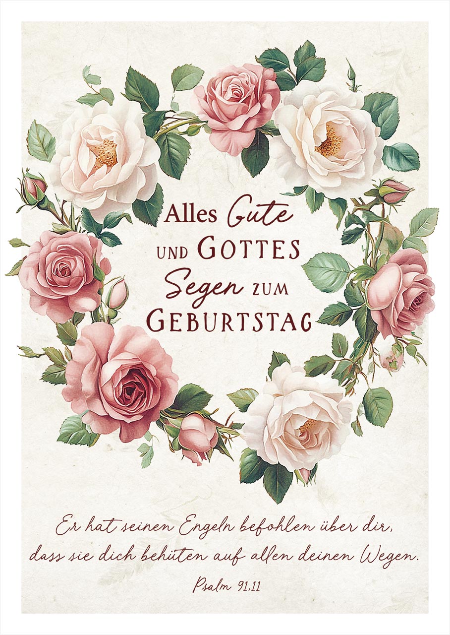 Postkarten - Postkarte Geburtstag - Kranz aus Rosen (12 Ex.)