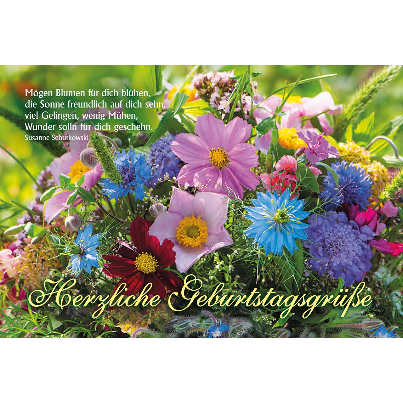 Faltkarte - Herzliche Geburtstagsgrüße - buntes Blumengesteck