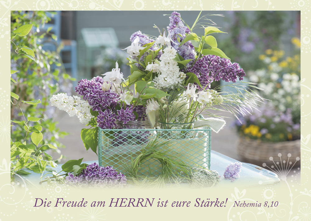 Postkarten - Postkarte 'Die Freude am Herrn ist eure Stärke! Nehemia 8,10' 10 Ex. - Postkarte Blumen