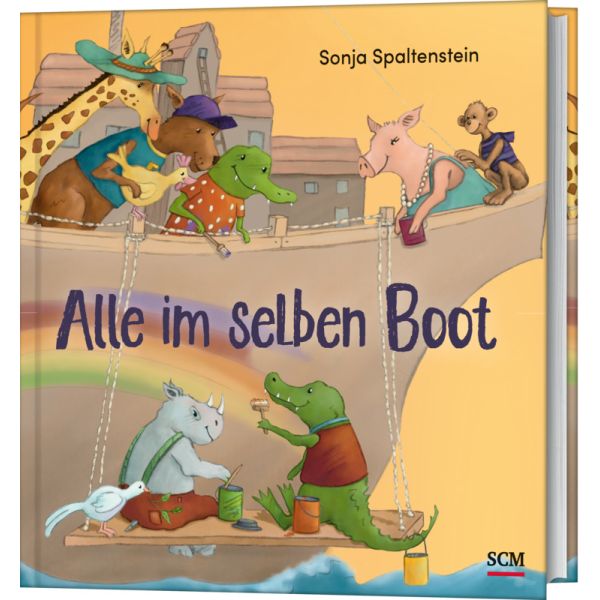 Buch - Alle im selben Boot - Kinderbuch Arche Tiere Regenbogen färben