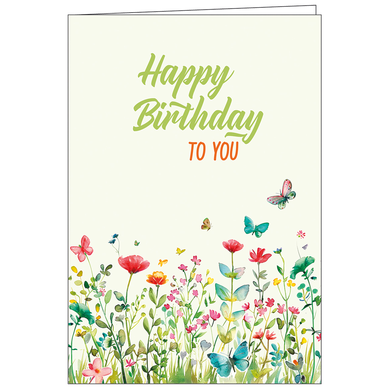 Faltkarte - Happy Birthday to you - Aquarell Blumenwiese Schmetterling Gras