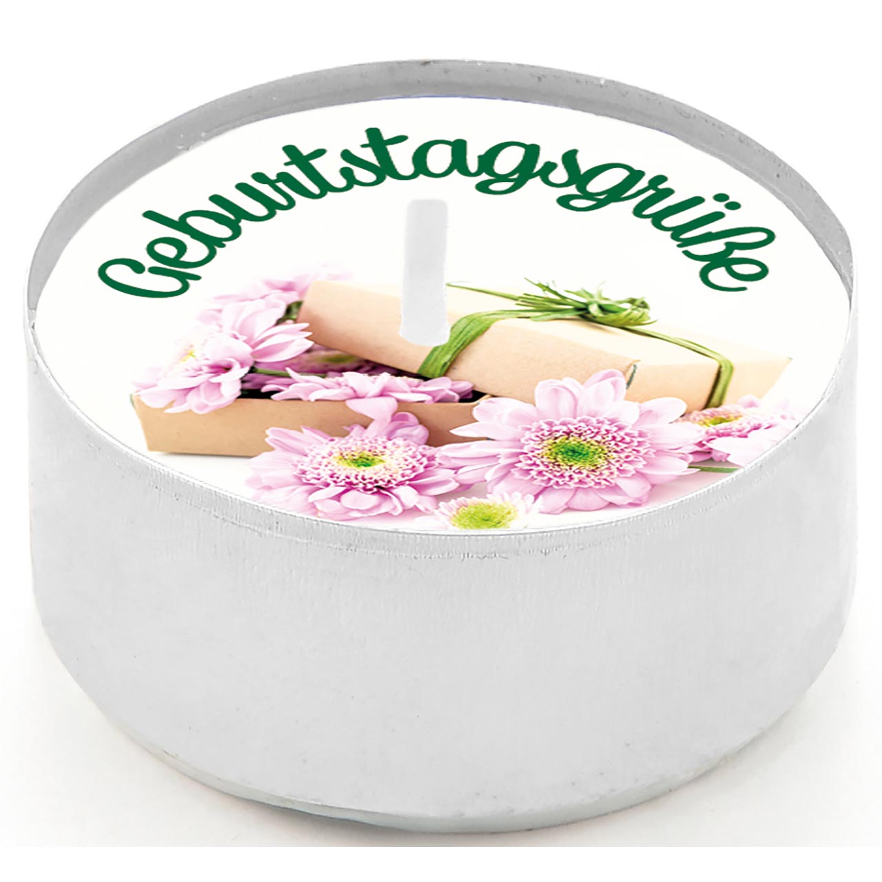 Teelicht mit Grußkarte - Liebe Grüße und viele gute Wünsche - Geschenke / Blumen