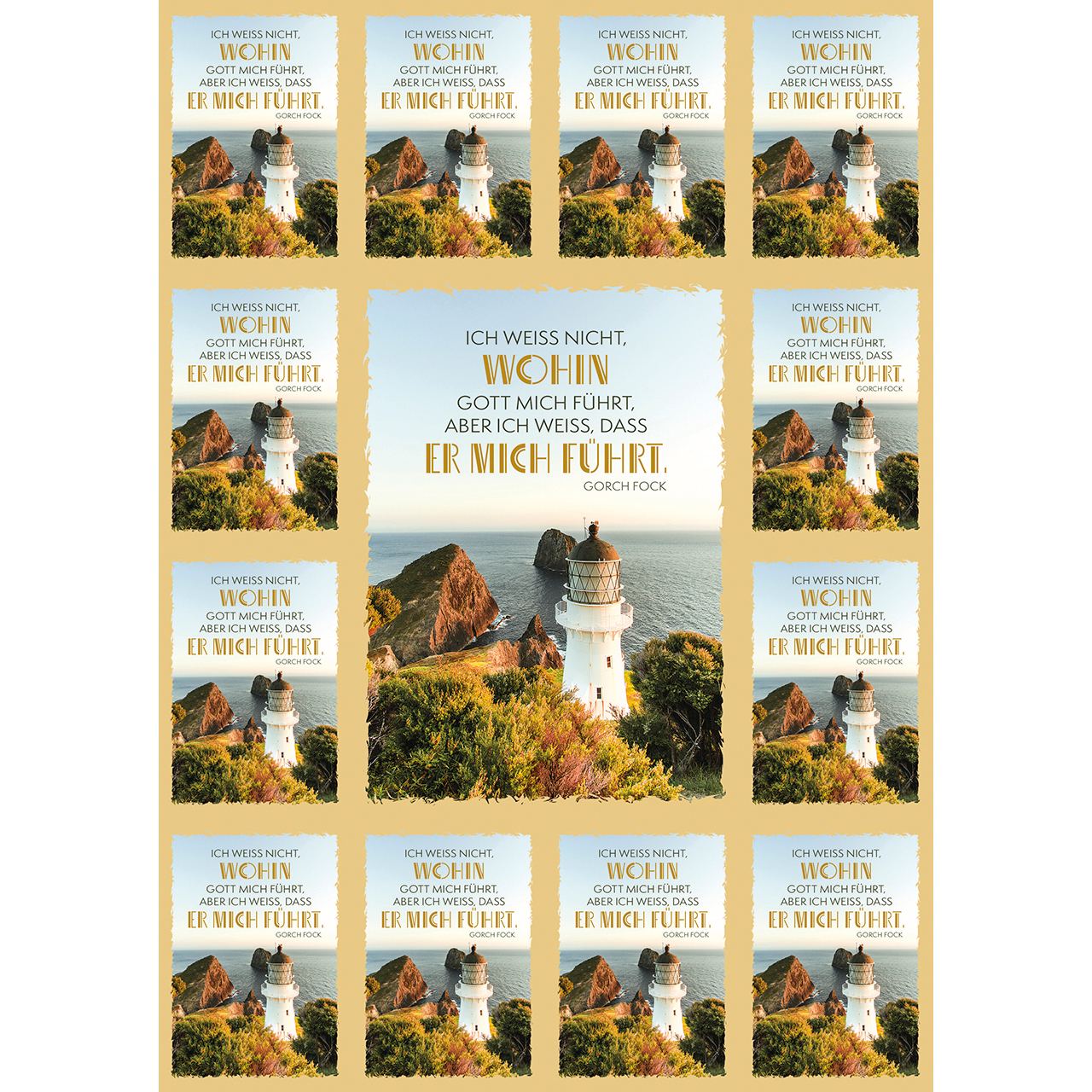 Postkarten mit Aufklebern - Ich weiß nicht, wohin mich Gott führt - Leuchtturm Felsen Wasser Meer