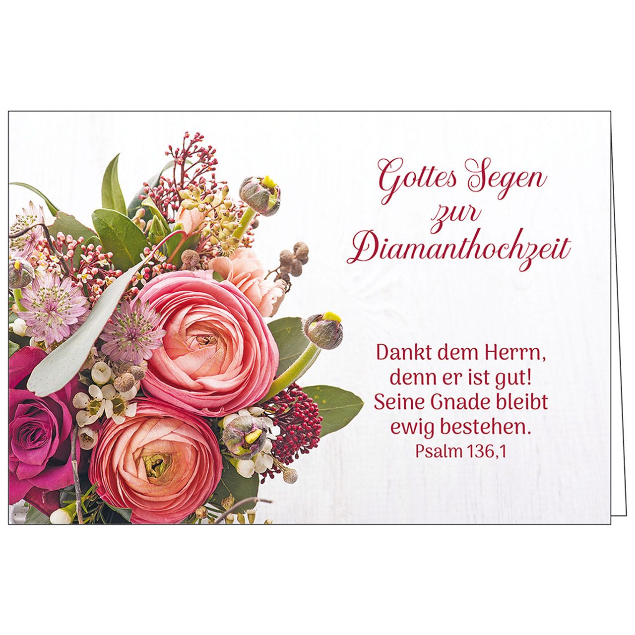 Faltkarte - Gottes Segen zur Diamanthochzeit - Blumenstrauß