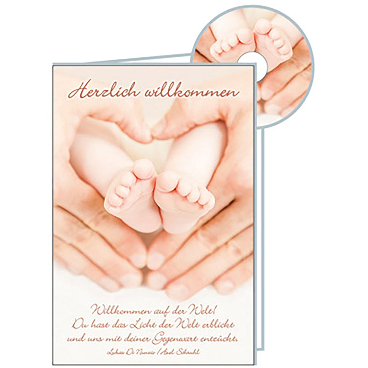 Herzlich willkommen Faltkarte mit CD - Herzlich willkommen - Hände Babyfüße Herz