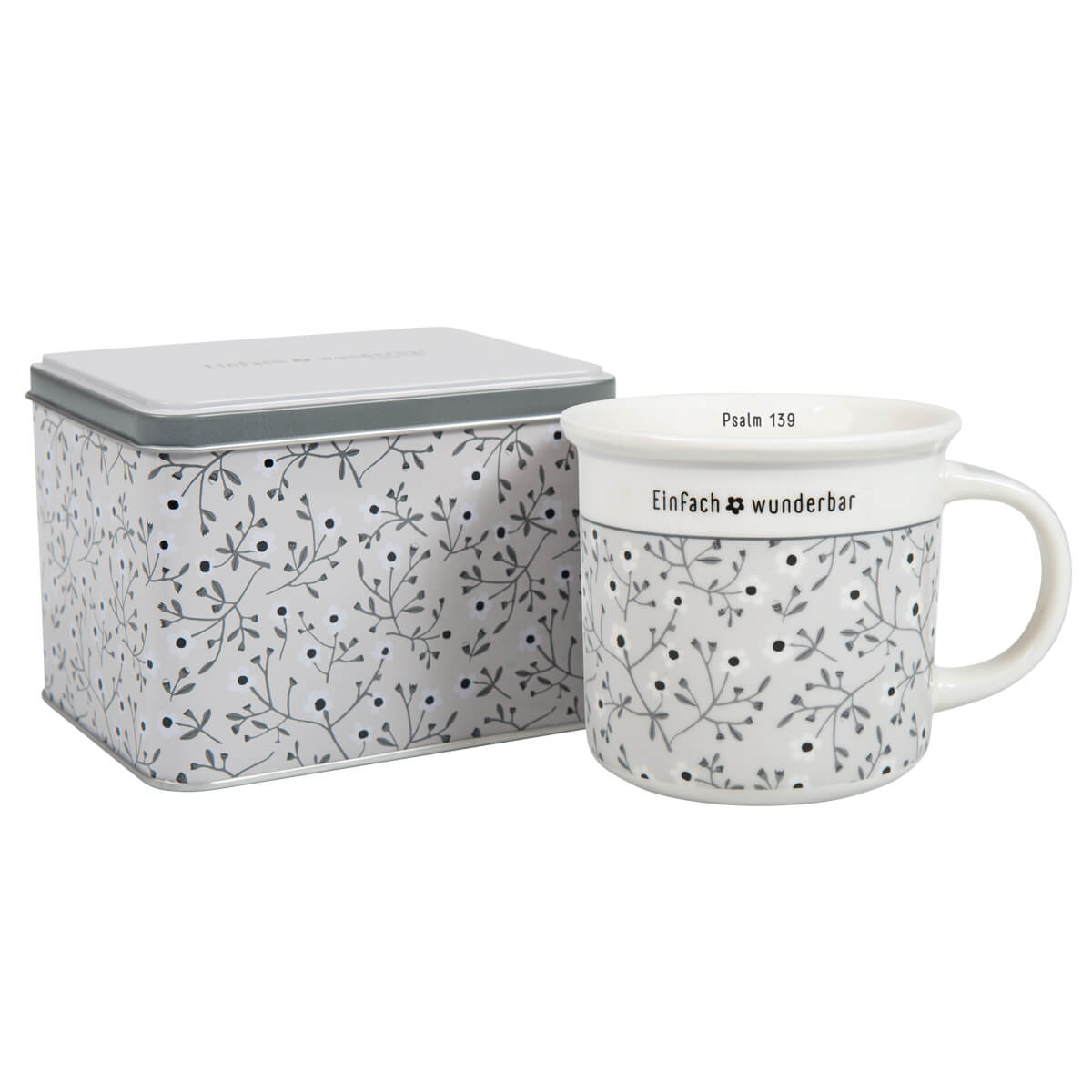 Tasse 'Einfach wunderbar - Psalm 139' in Metalldose