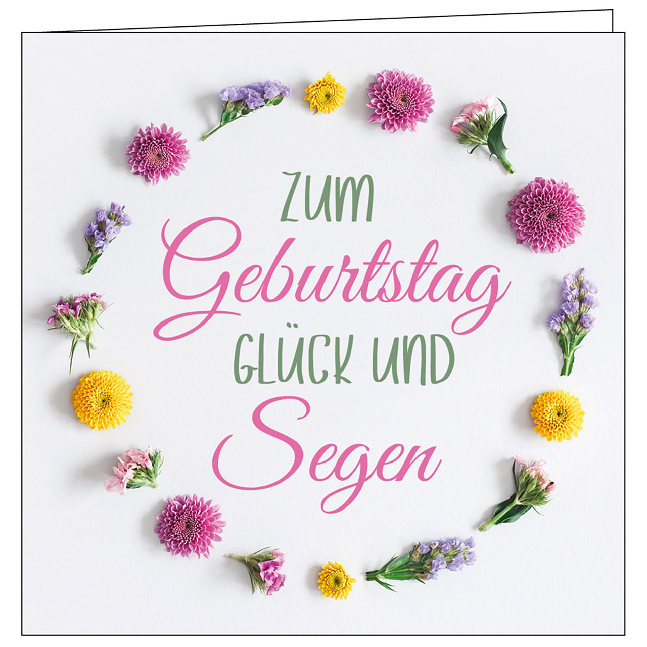Teelicht mit Grußkarte - Zum Geburtstag Glück und Segen - Blumenkranz