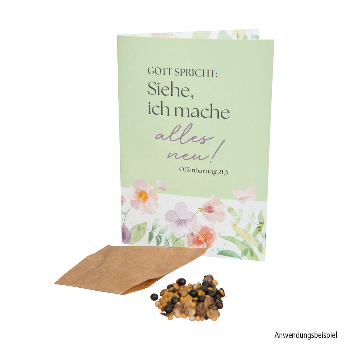 Faltkarte - Samentütchen in Klappkarte Gott spricht: Siehe, ich amche alles neu!