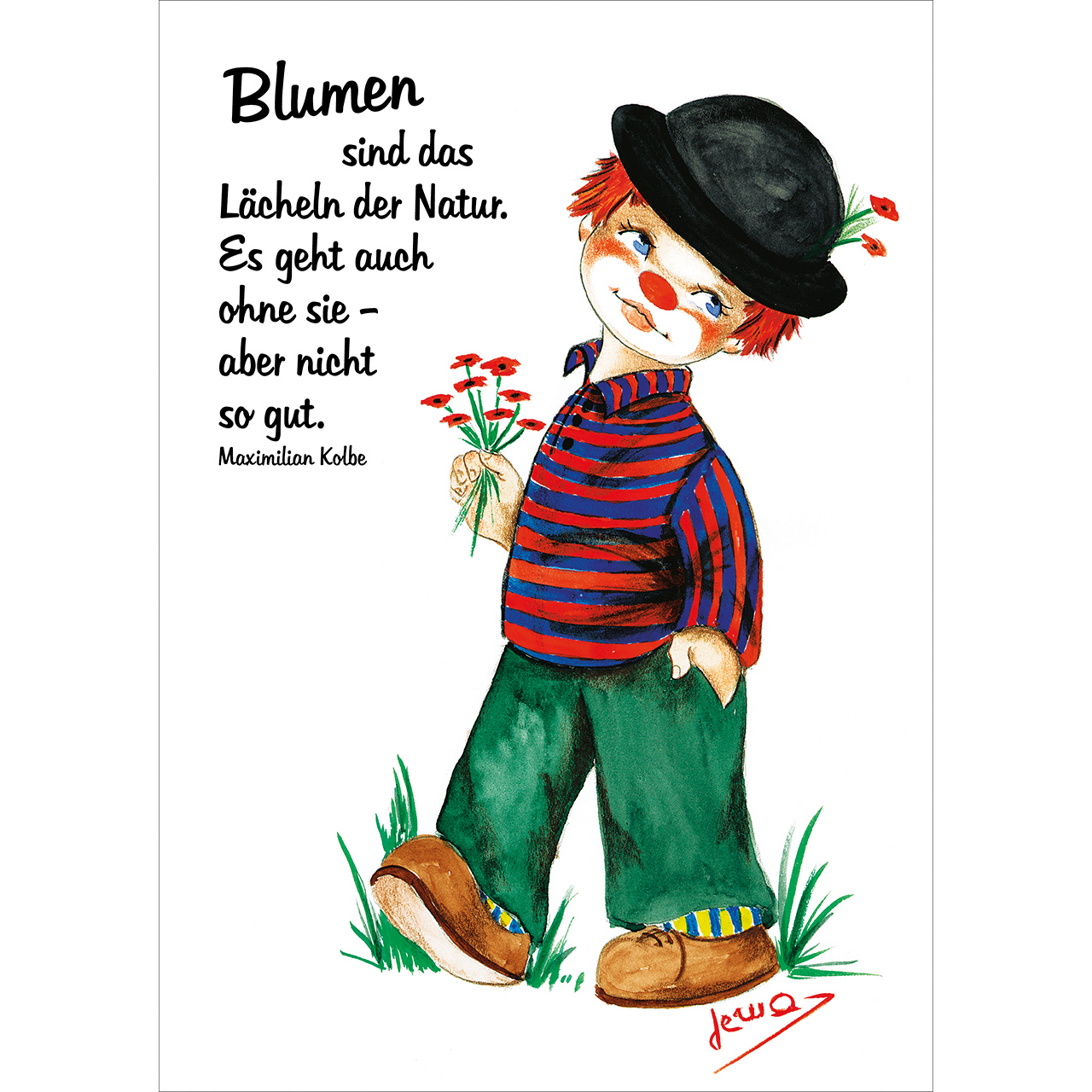 Postkarten - Blumen sind das Lächeln der Natur - Clown Strauß Blumen Hut