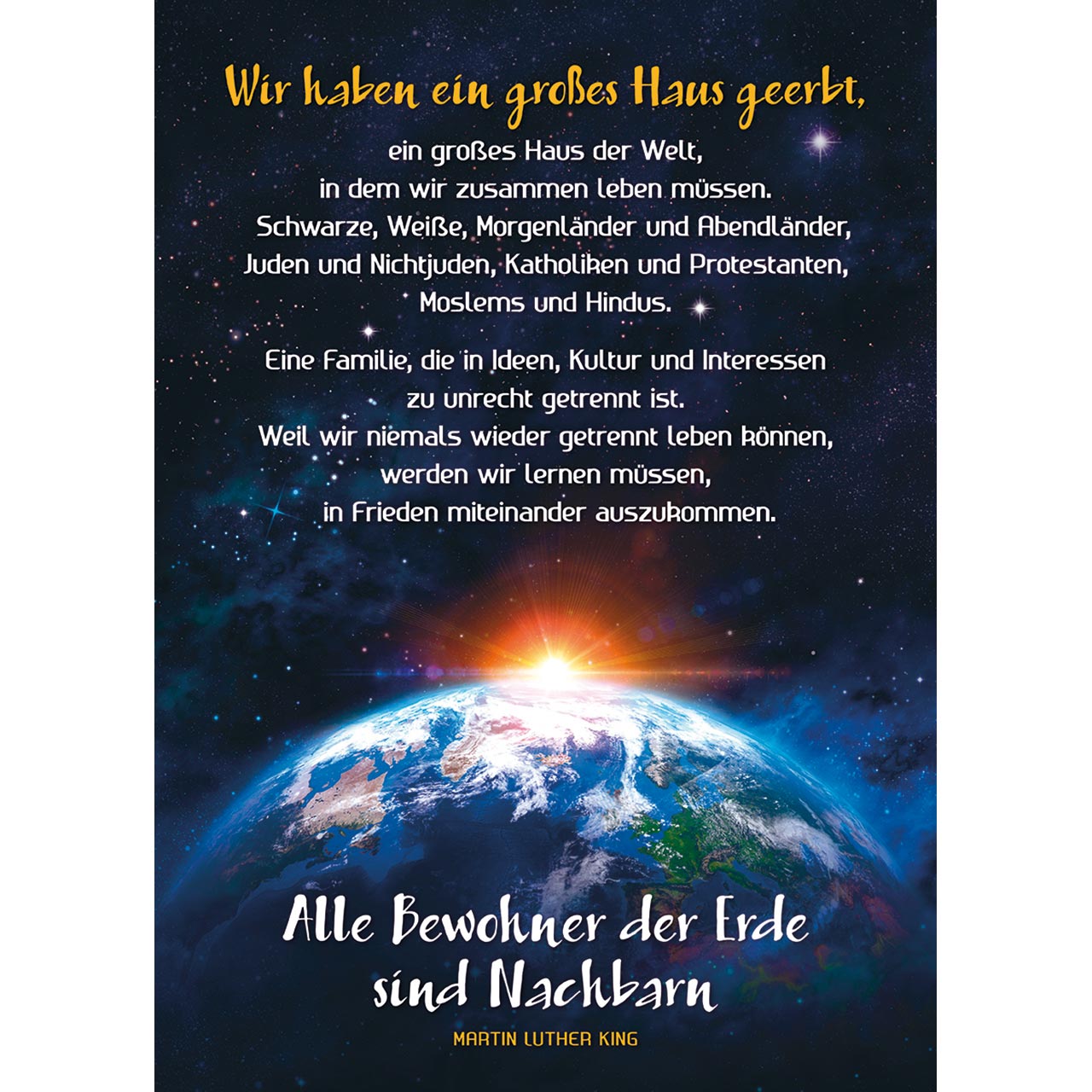 Alle Bewohner der Erde sind Nachbarn Poster - Alle Bewohner der Erde sind Nachbarn - Weltkugel