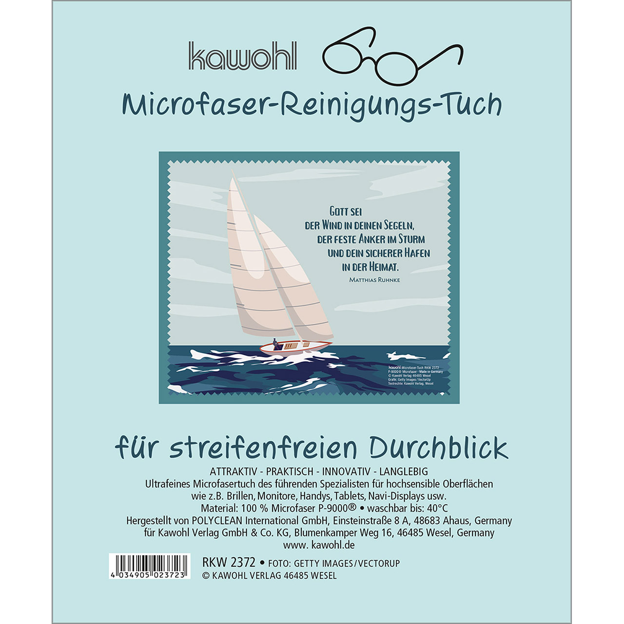 Brillenputztuch - Gott sei der Wind in deinen Segeln - Segelboot Grafik