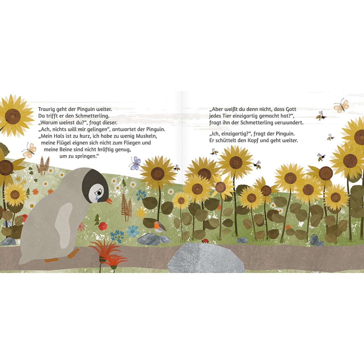 Geschenkbuch - So wunderbar bist du - Pinguin an Stein gelehnt