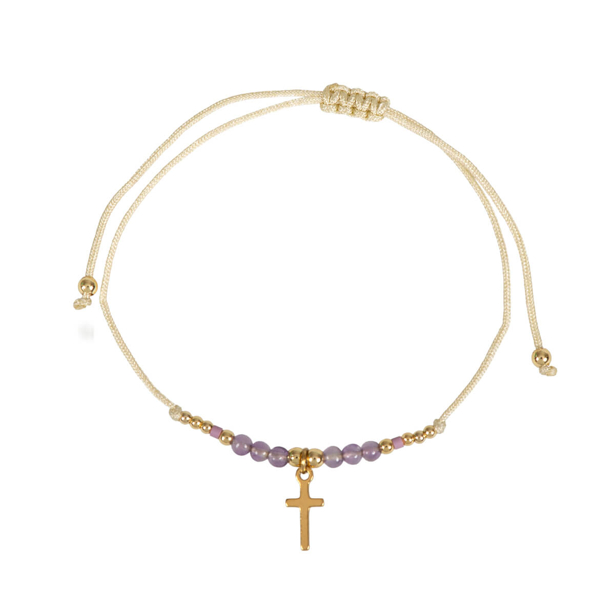 Armband - Textilarmband mit Perlen und Kreuz