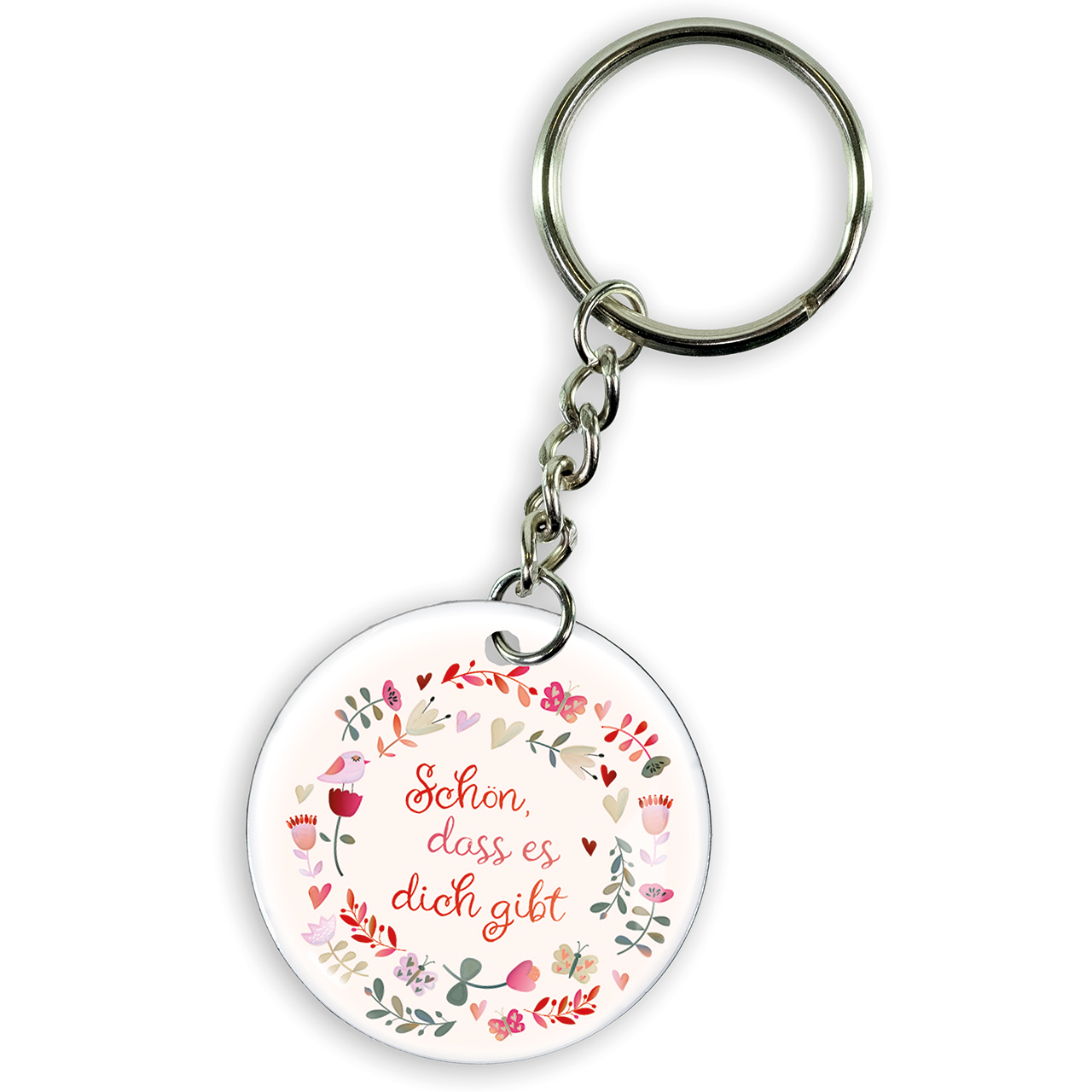 Schlüsselanhänger - Schön, dass es dich gibt - Blumen Aquarell Schmetterling Herz