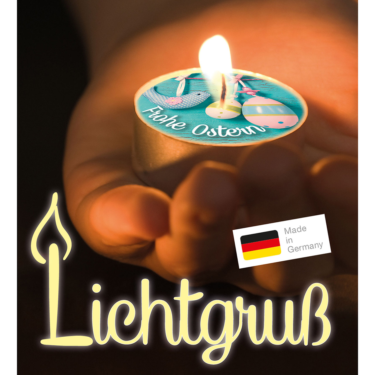 Teelicht mit Grußkarte - Frohe Ostern - Collage