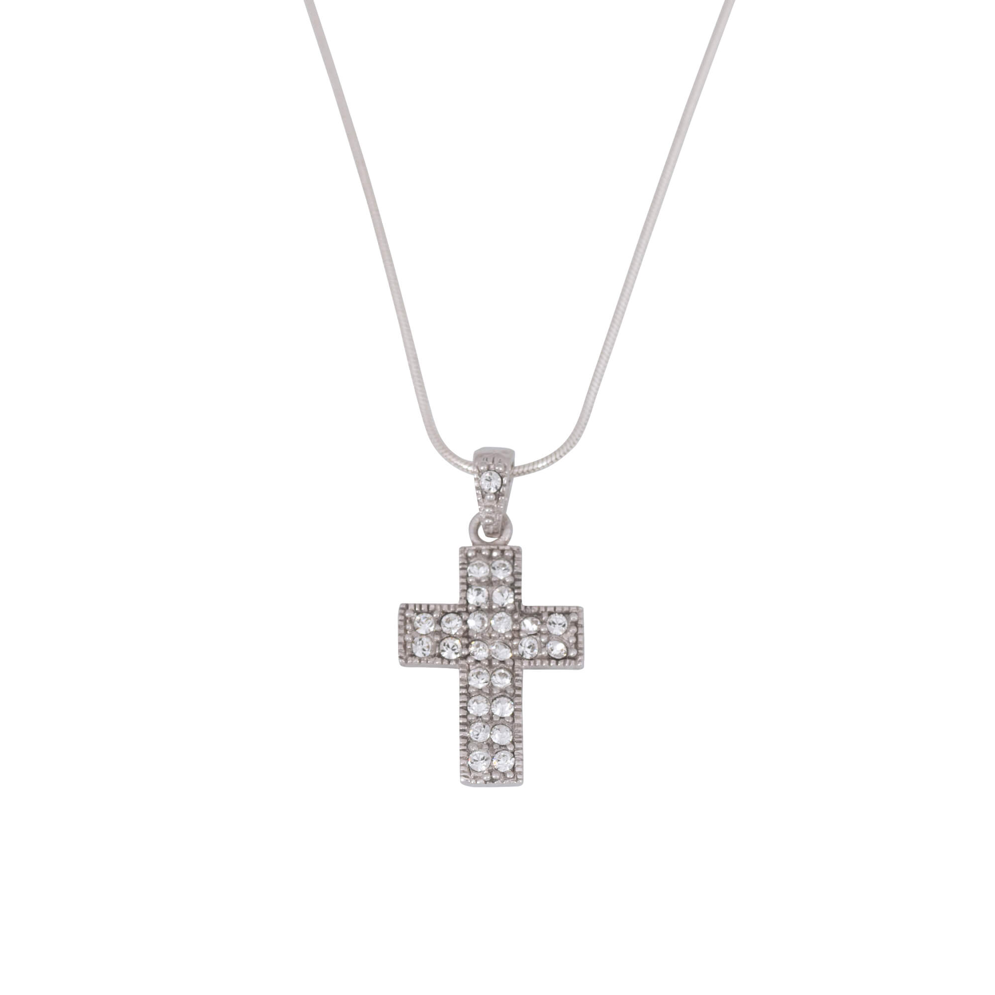 Halskette - Halskette mit Anhänger 'Kreuz Zirkonia, weiß' - Halskette Silber Edelsteine