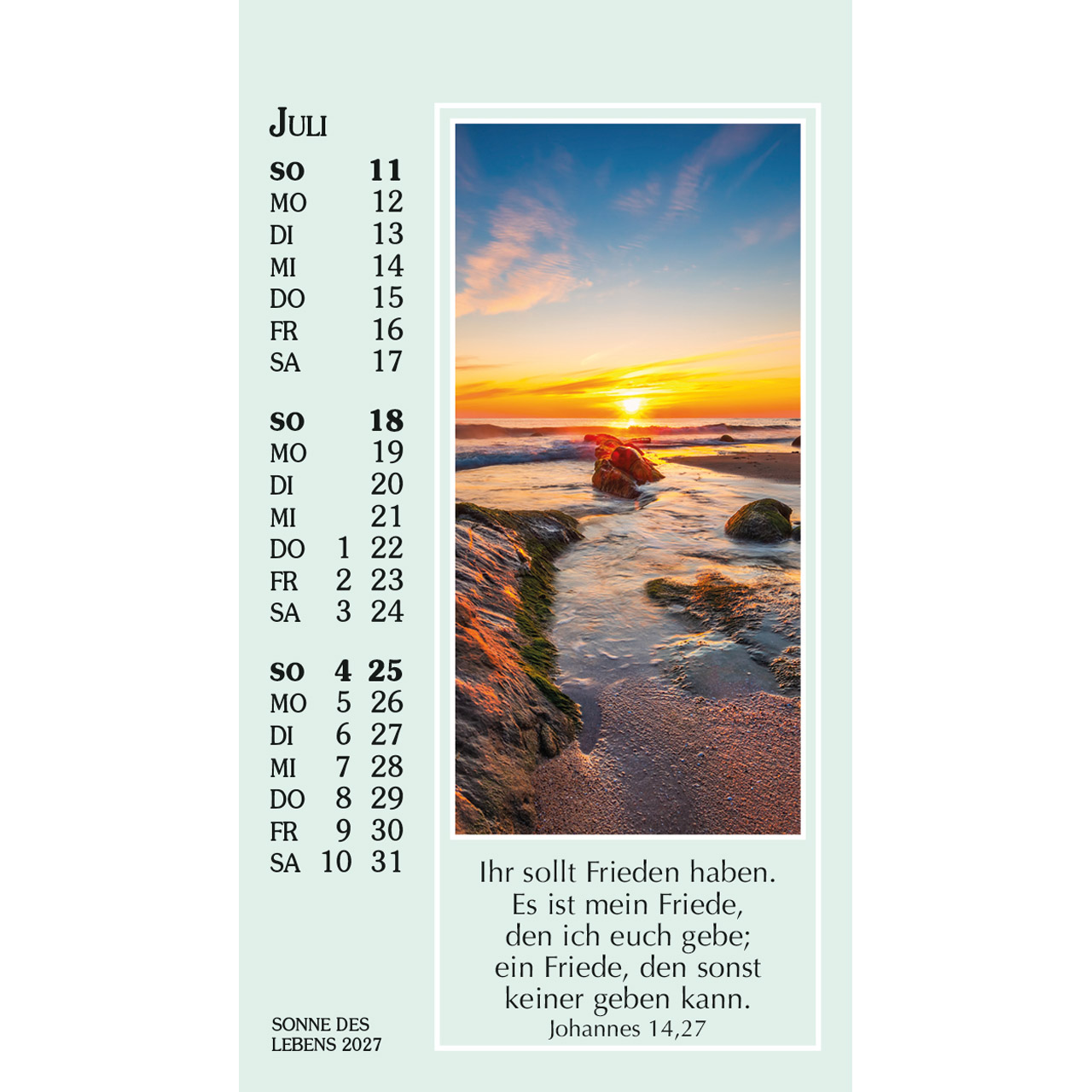 Aufstellkalender - Sonne des Lebens 2027