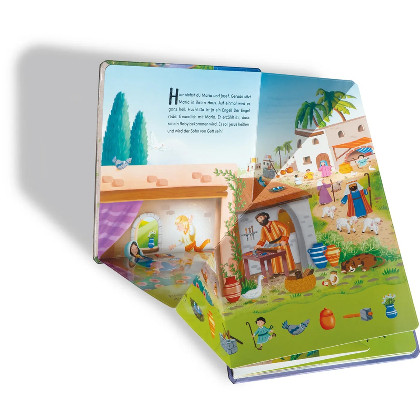 Buch - Das große Wunder im kleinen Stall - Hirten Schafe Baby Mann Frau Stroh Esel Ochse Stall Stern Wiese Palme Häuser