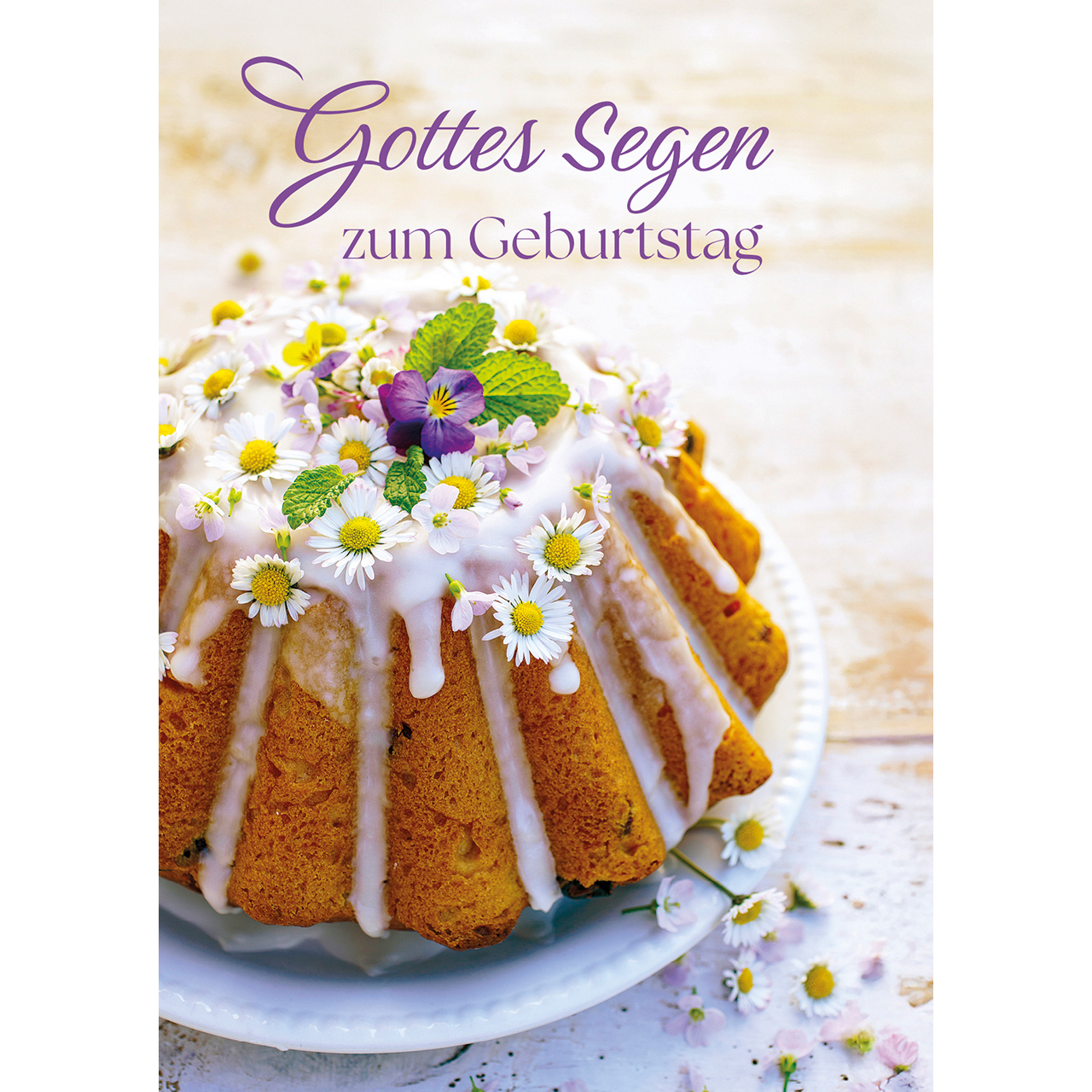 Postkarten - Gottes Segen zum Geburtstag - Kuchen Gänseblümchen Deko Teller
