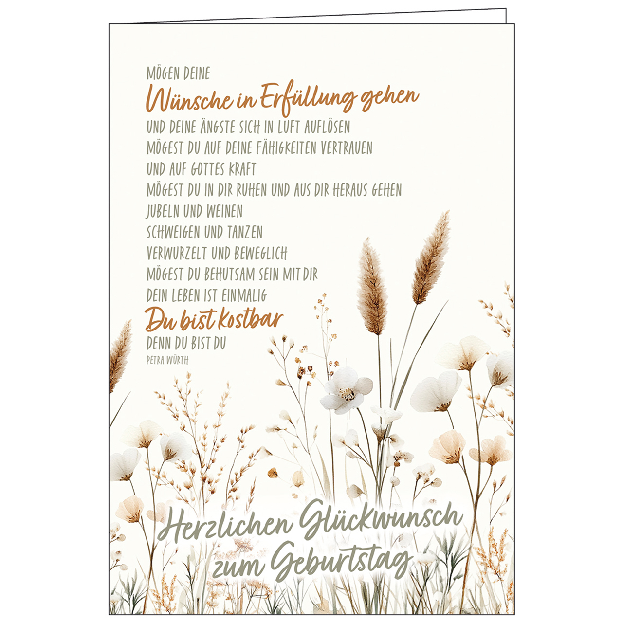 Faltkarte - Herzlichen Glückwunsch zum Geburtstag - Aquarell Blumen Bohostil