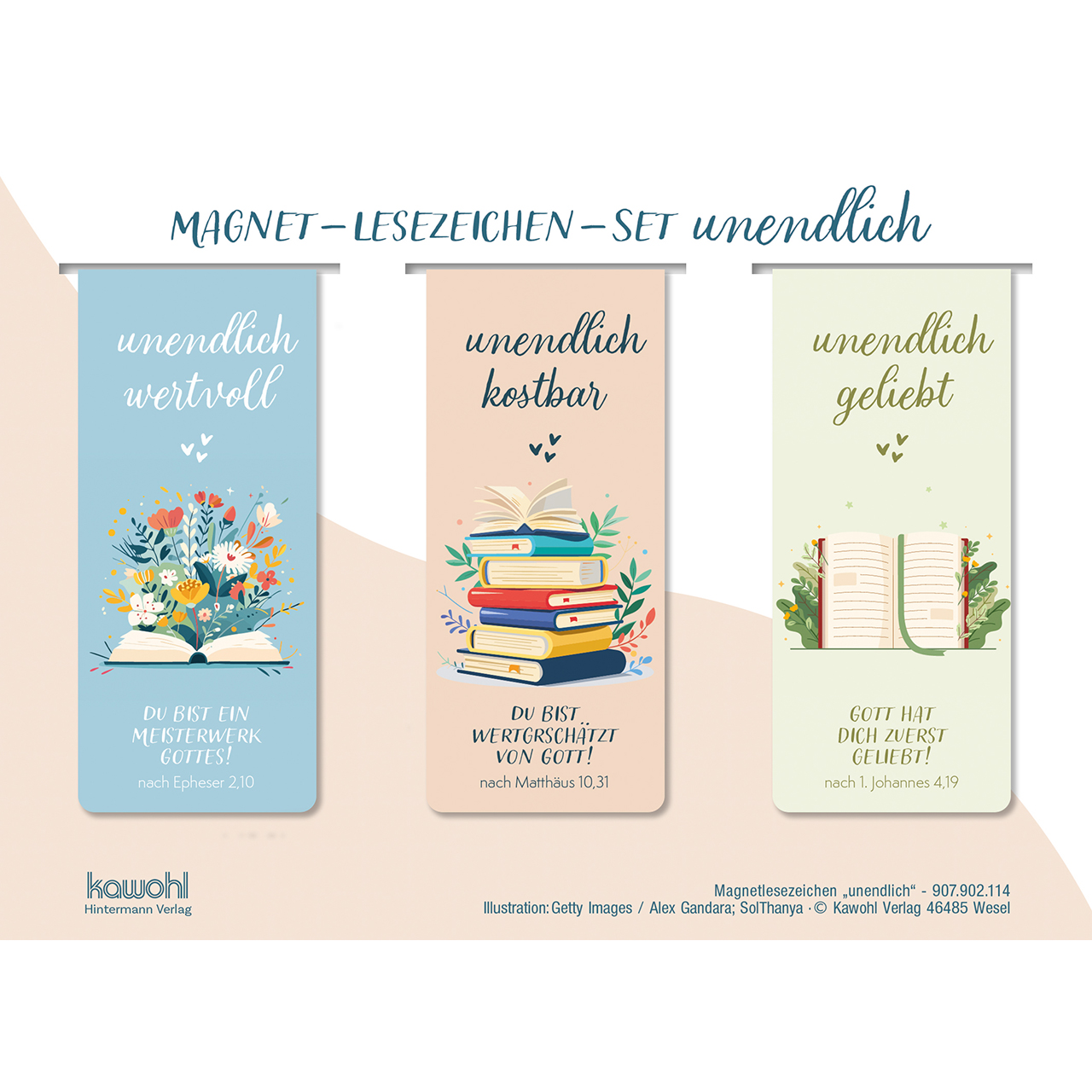 Lesezeichen - unendlich wertvoll - Buch Blumen Herzen Grafik