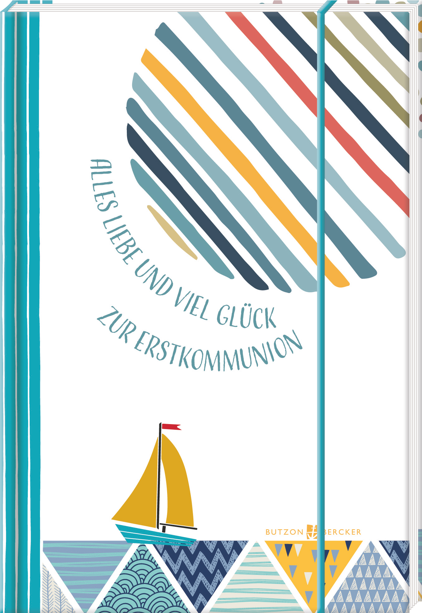Buch - Alles Liebe und viel Glück zur Erstkommunion - Segelboot Dreiecke Streifen Muster