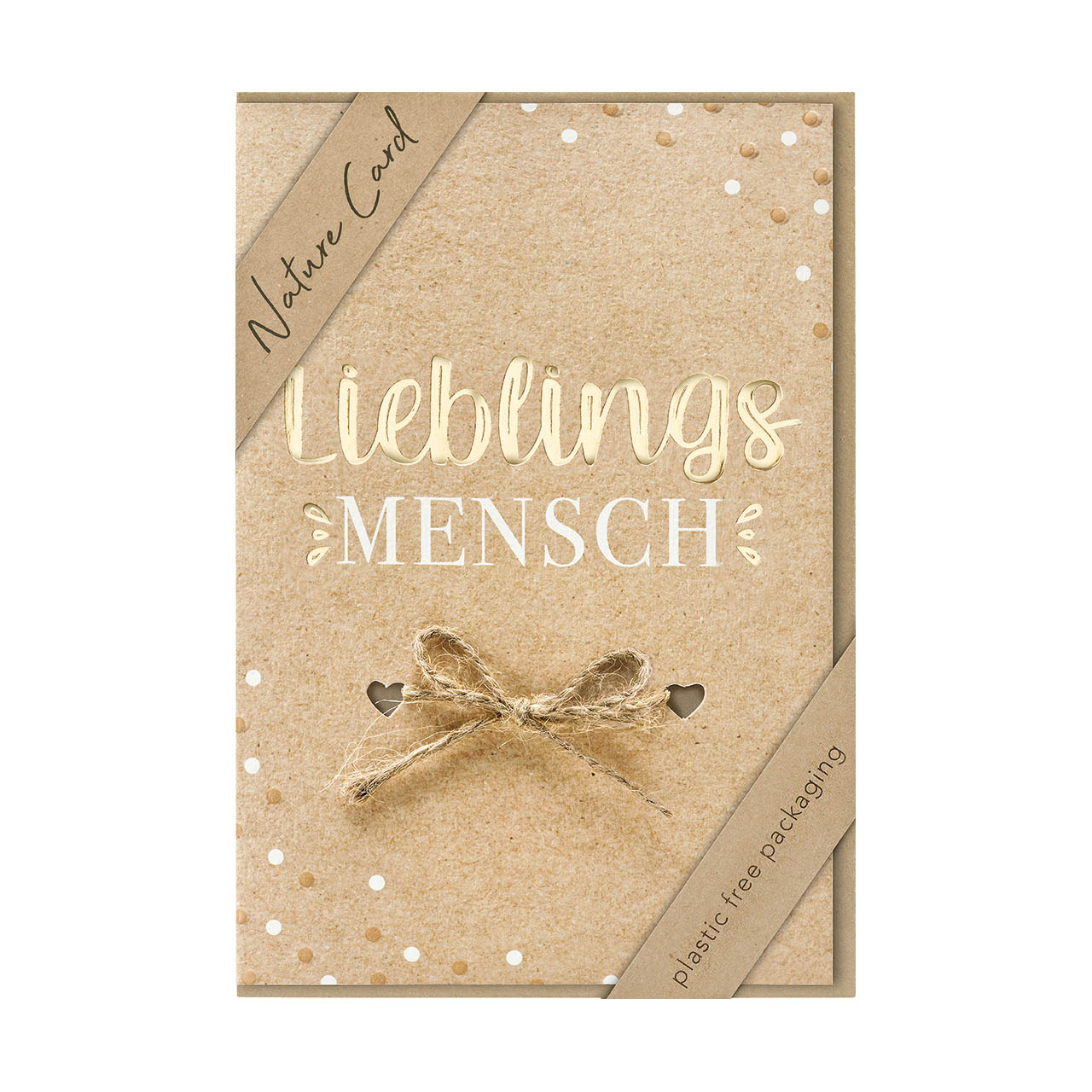 Faltkarte - Faltkarte 'Lieblingsmensch' - Faltkarte Punkte Goldfolienprägung Schleife Herzen