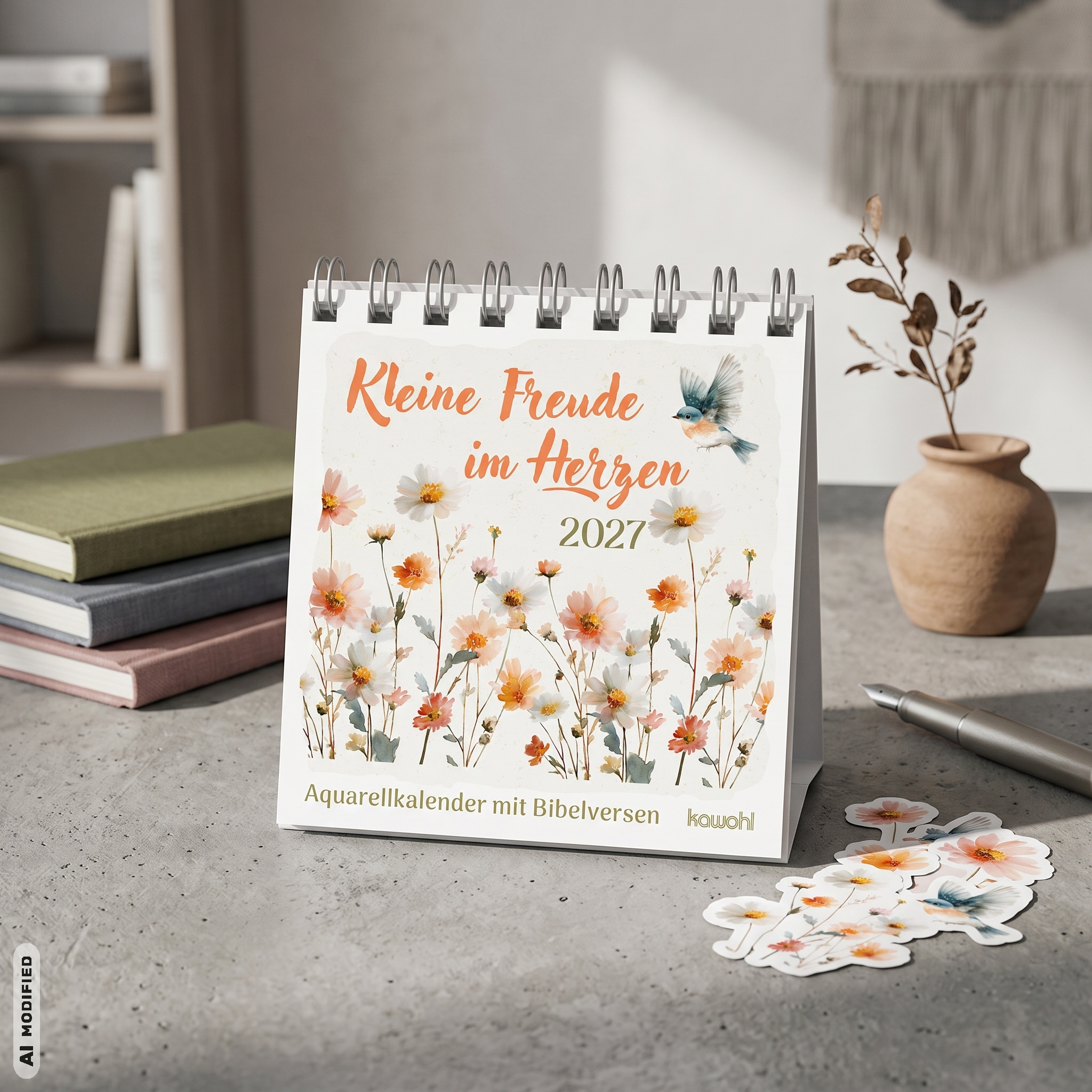 Aufkleberkalender - Kleine Freude im Herzen 2027 - Blumenaquarelle, Aquarellmotive mit Blumen