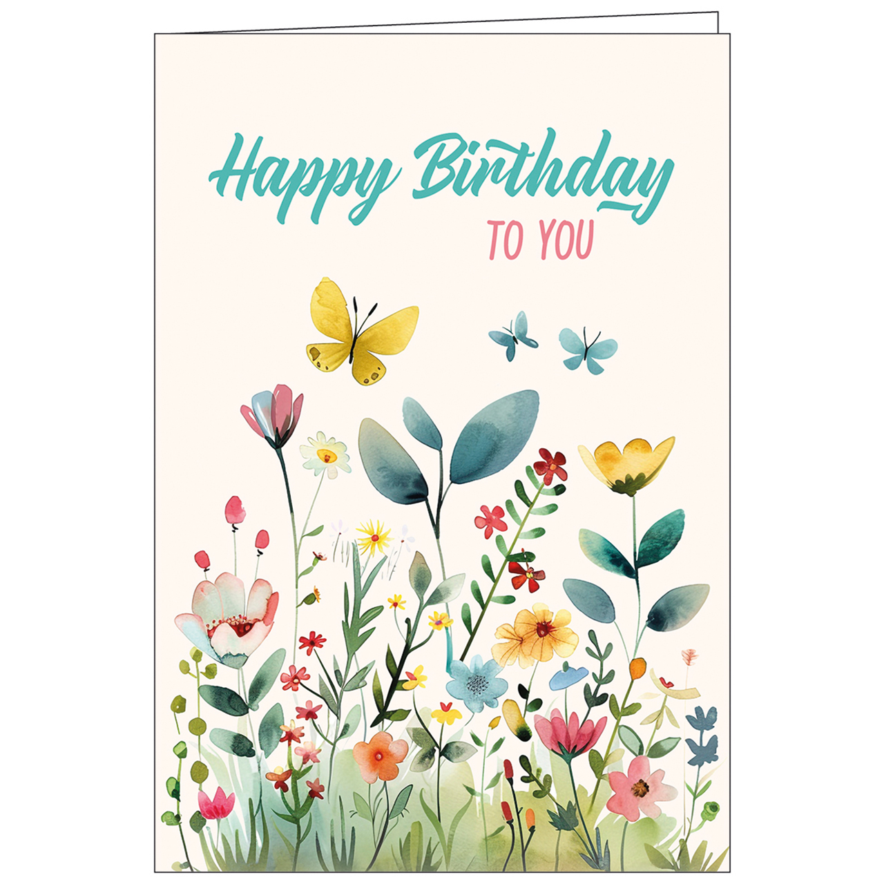 Faltkarte - Happy Birthday to you - Aquarell Blumenwiese Schmetterlinge