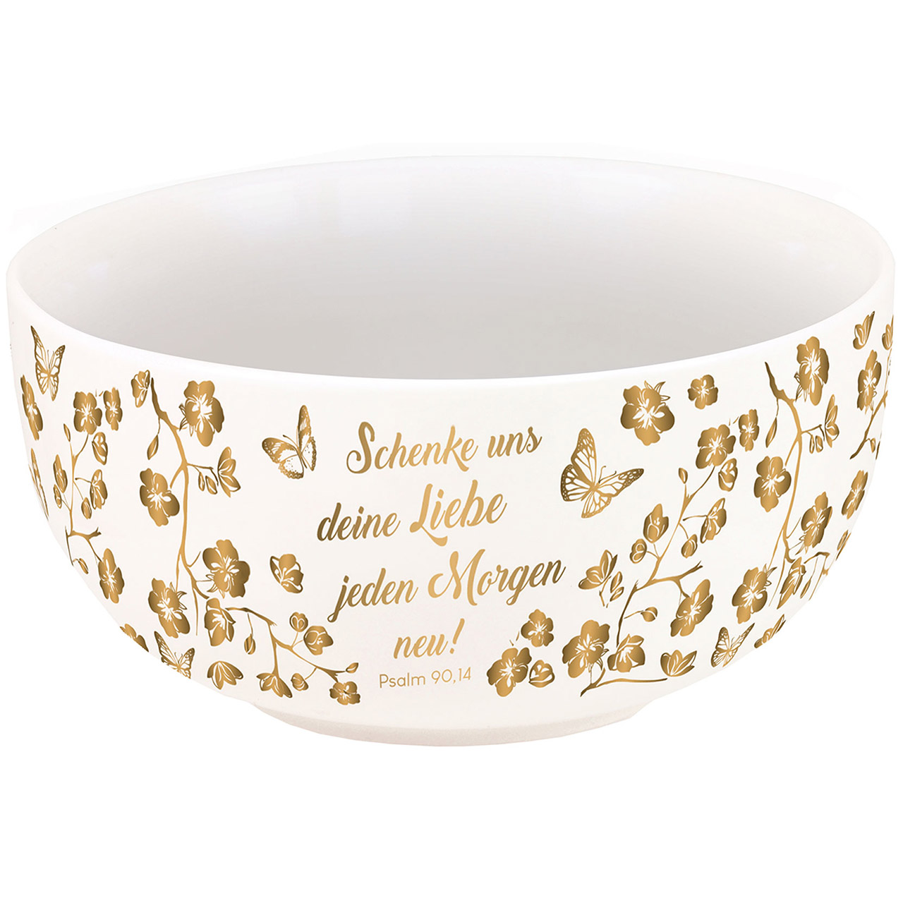 Müslischale - Schenke uns deine Liebe - Schmetterlinge / Blumenranken Gold