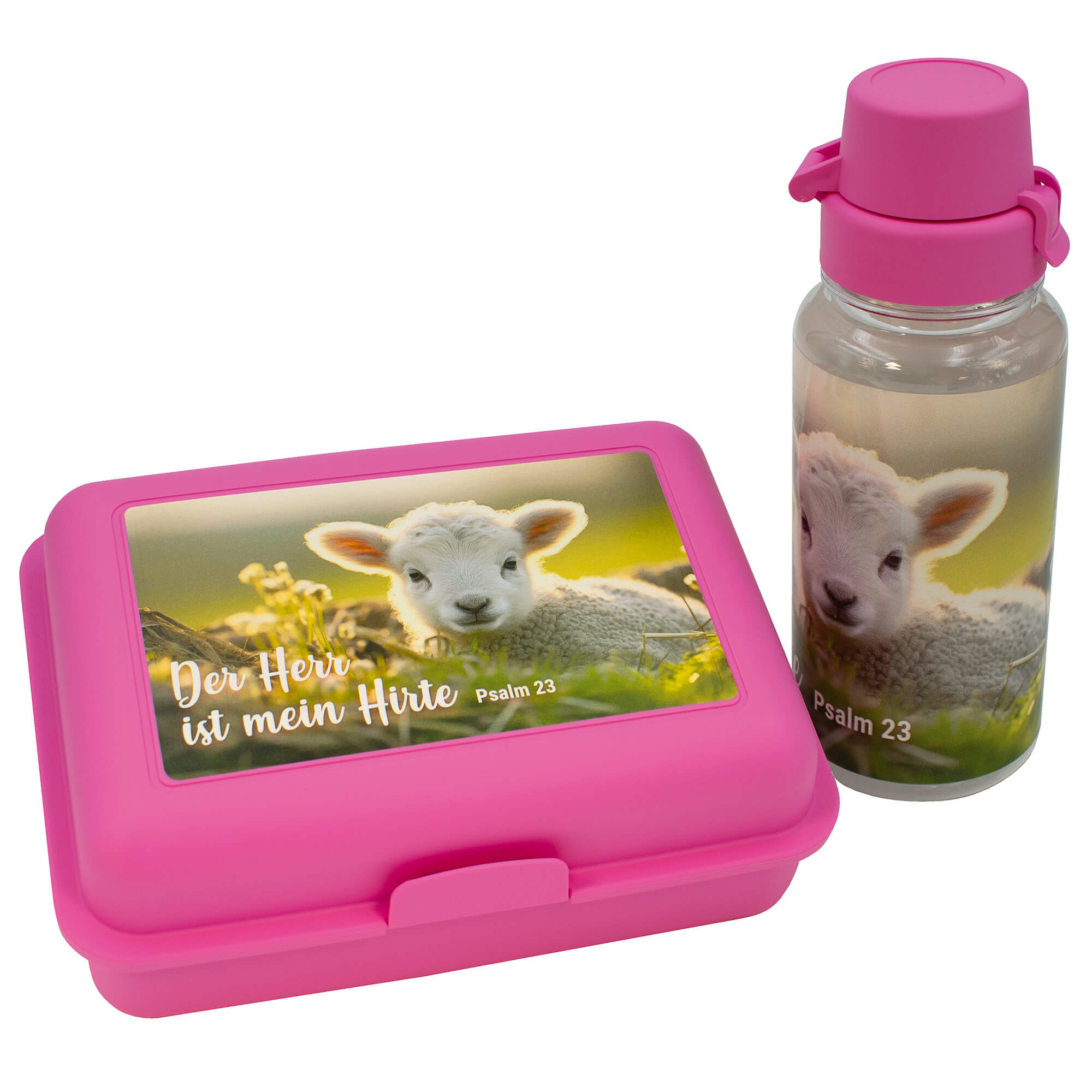 Dosen & Flaschen - Starter-Set mit Trinkflasche und Vorratsdose in rosa - Trinkflasche Dose Schafe
