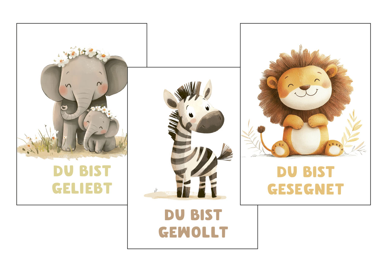 Poster - Poster-Set A3 Elefant, Zebra & Löwe