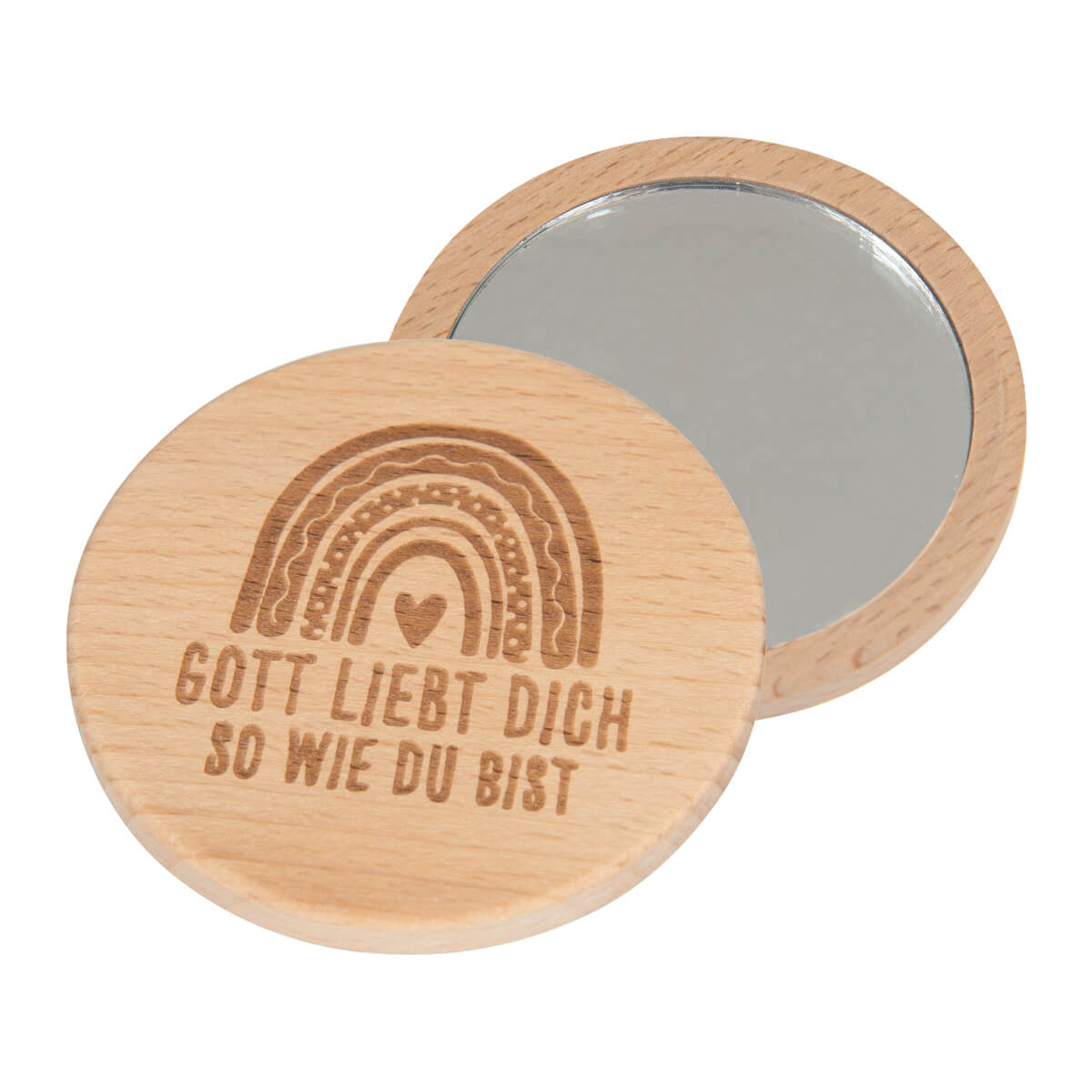 Schmuck & Accessoires - Holz-Taschenspiegel 'Regenbogen' - Spiegel Holz Rund Regenbogen Herz