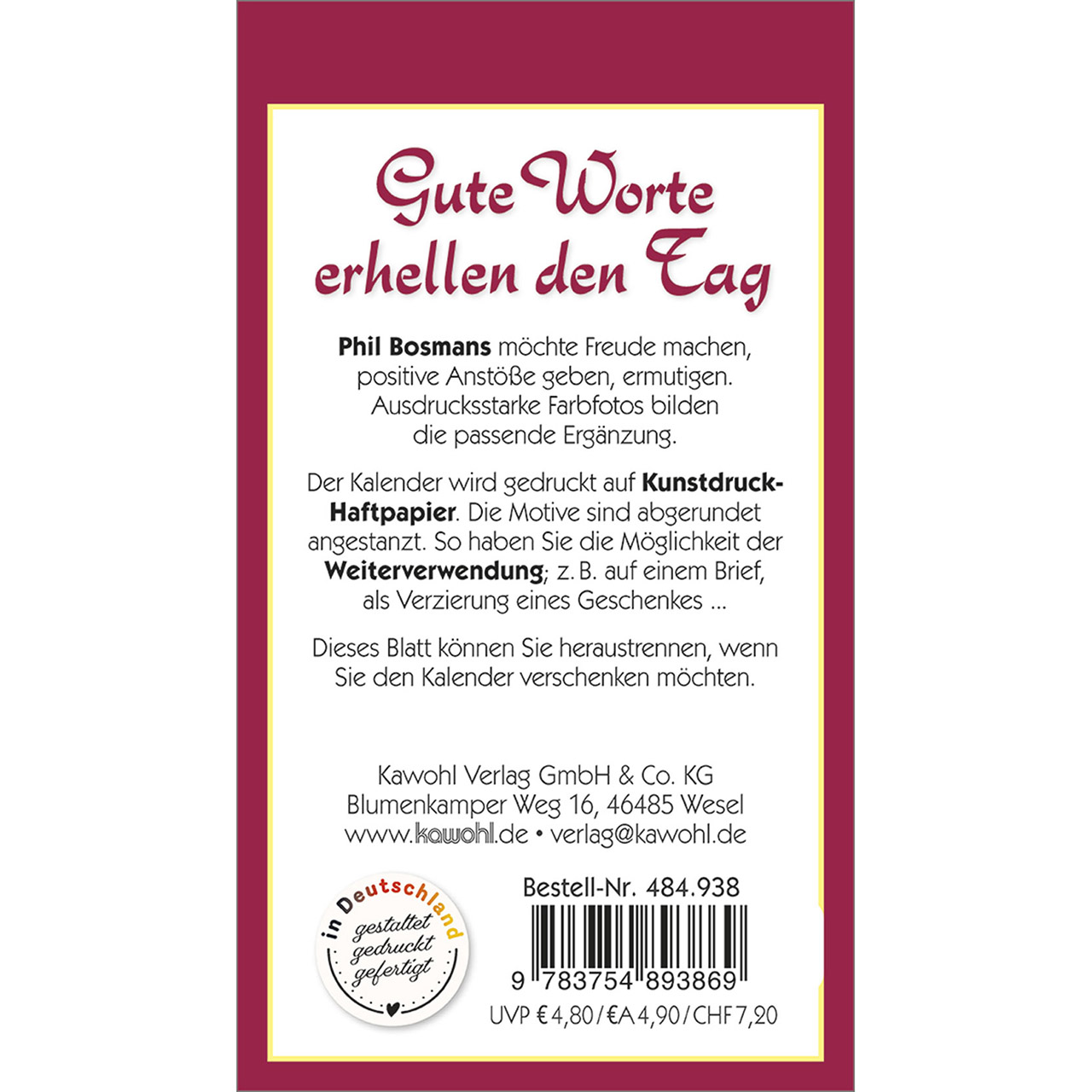 Aufkleberkalender - Gute Worte erhellen den Tag 2026