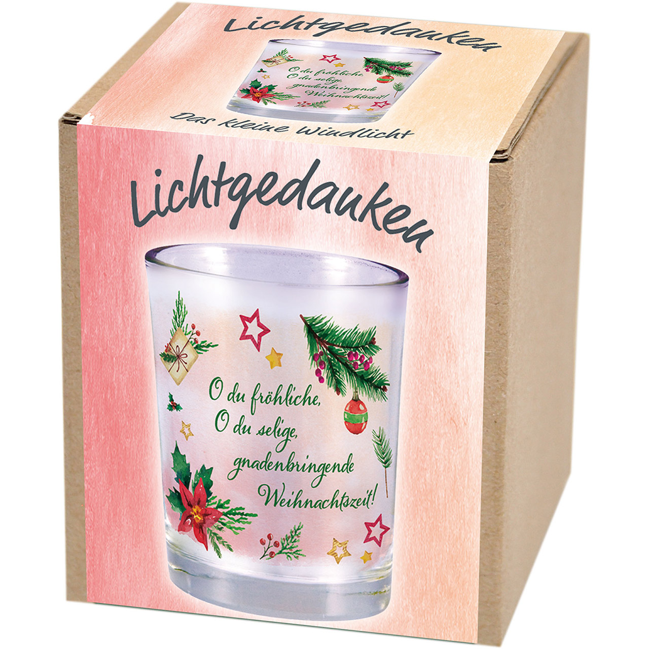 Teelichthalter - Teelichthalter: O du fröhliche - Weihnachtsmotiv / Aquarell