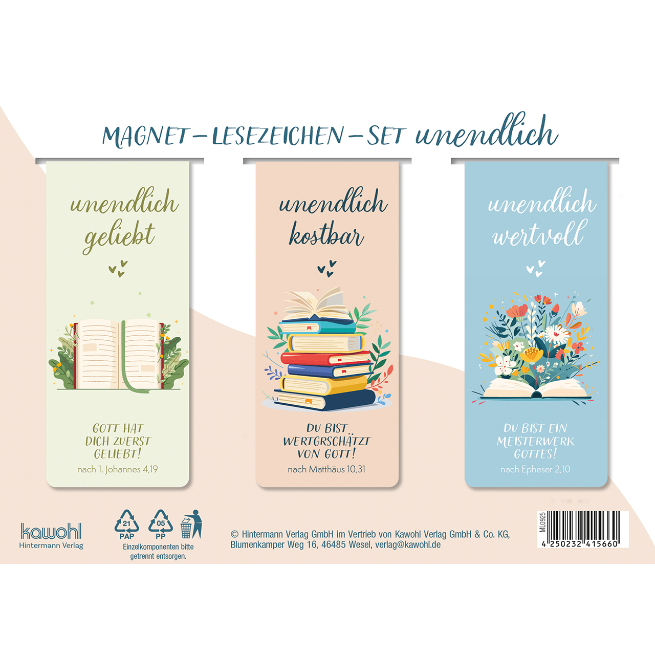 Lesezeichen - unendlich wertvoll - Buch Blumen Herzen Grafik