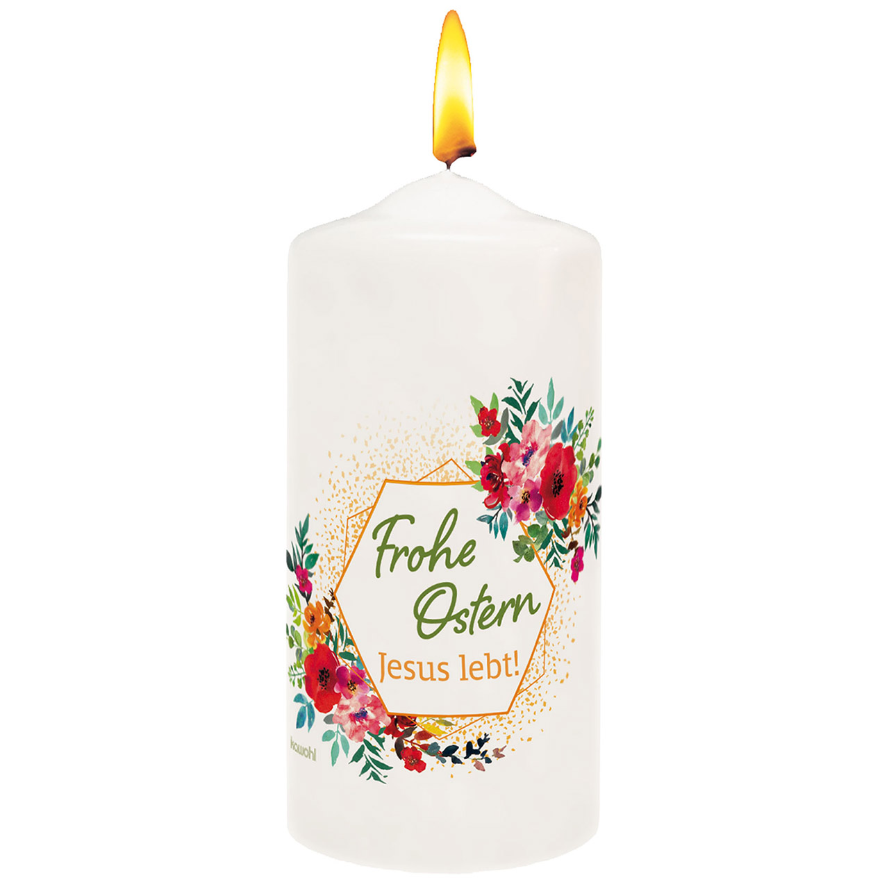 Kerze - Frohe Ostern - Jesus lebt! - Blumen