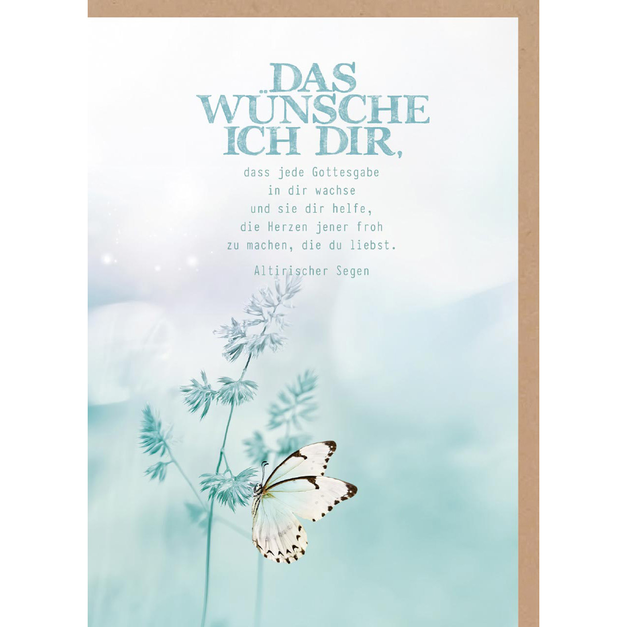 Faltkarte - Faltkarte 'Das wünsche ich dir, dass jede Gottesgabe in dir wachse und sie dir h - Grashalm Schmetterling