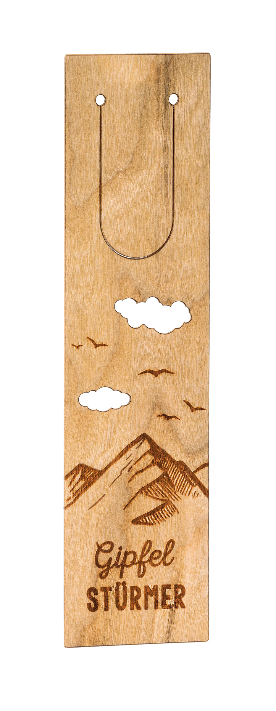 Holz-Lesezeichen 'Gipfelstürmer' Lesezeichen - Holz-Lesezeichen 'Gipfelstürmer' - Holz-Lesezeichen Berge Wolken Vögel
