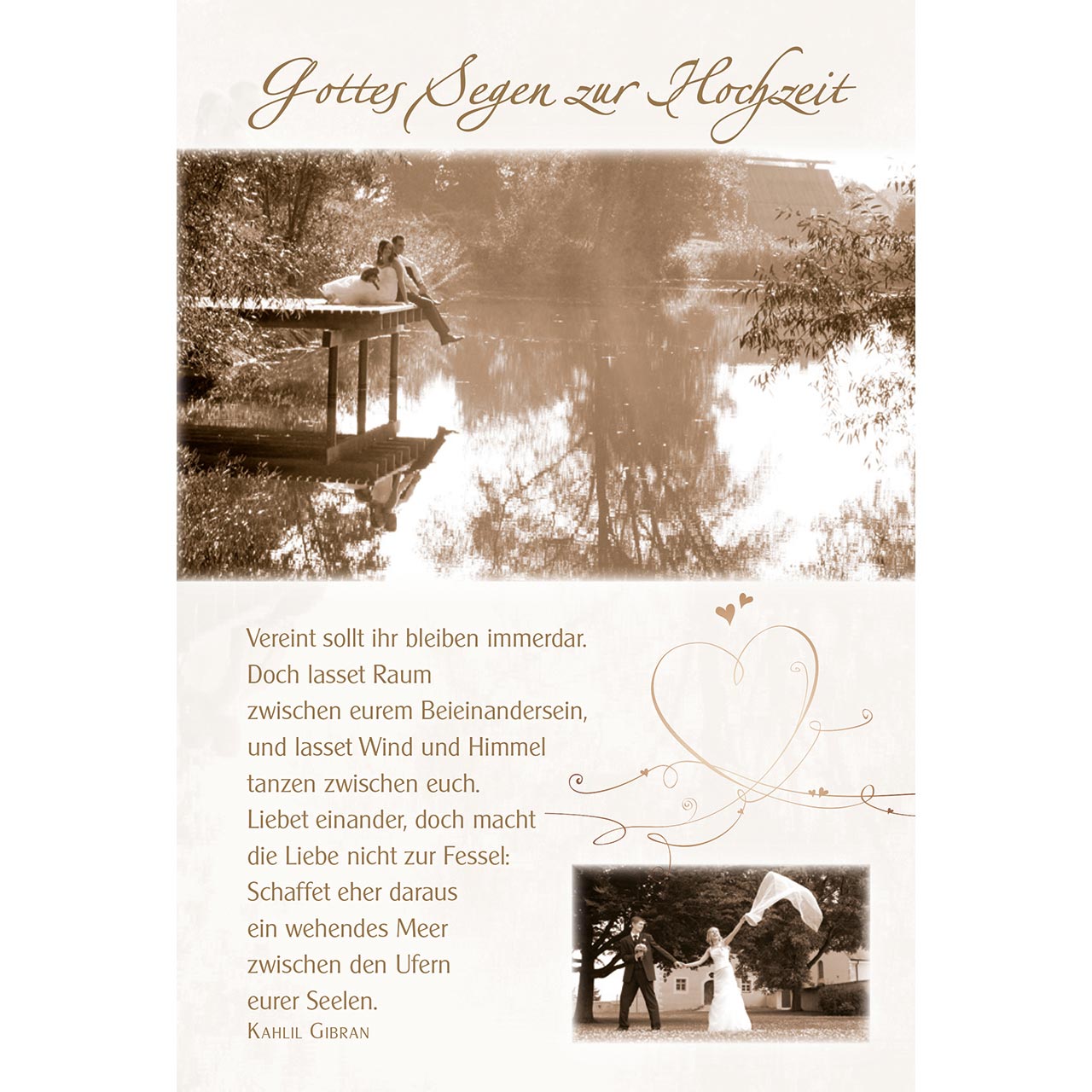 Faltkarte - Gottes Segen zur Hochzeit - See Steg Brautpaar Herz