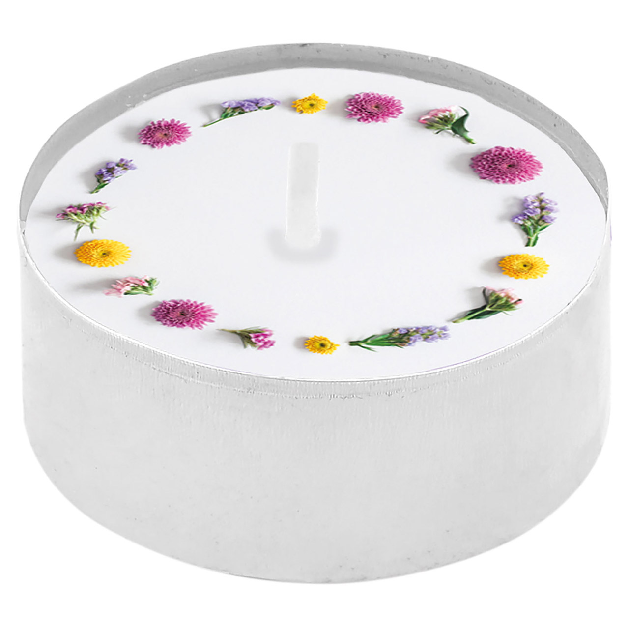 Teelicht mit Grußkarte - Zum Geburtstag Glück und Segen - Blumenkranz
