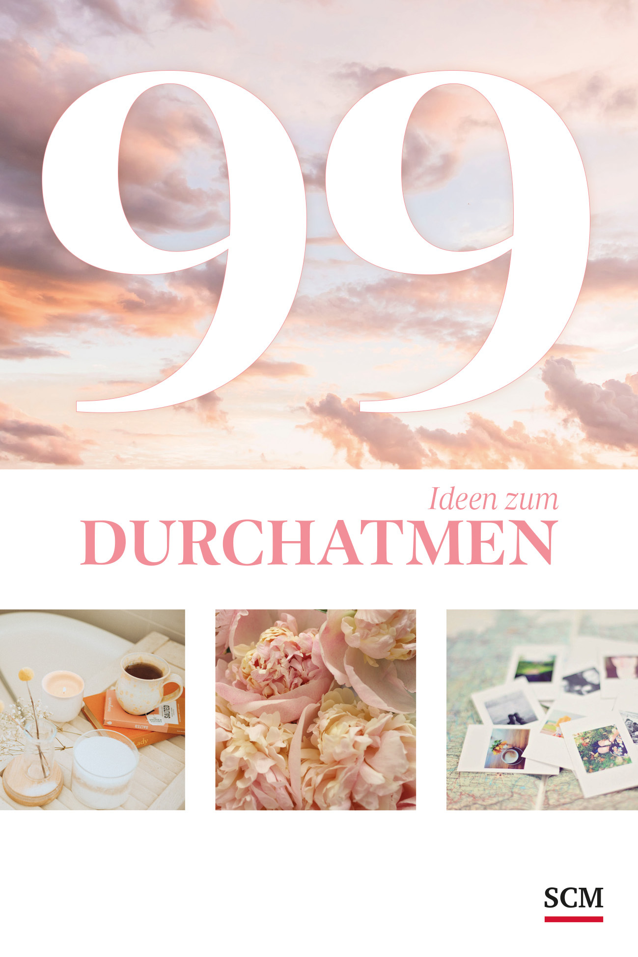Buch - 99 Ideen zum Durchatmen - Wolken Tasse Kerzen Blütenblätter Bilder
