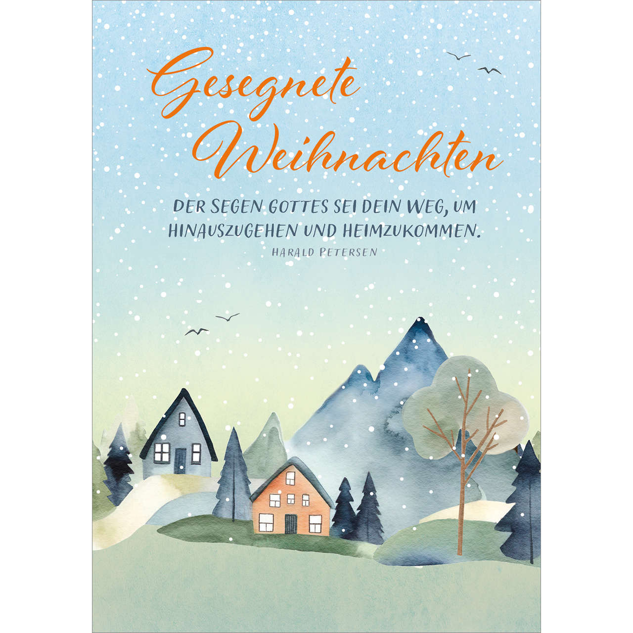 Postkarten - Gesegnete Weihnachten - Aquarell Berglandschaft Schnee